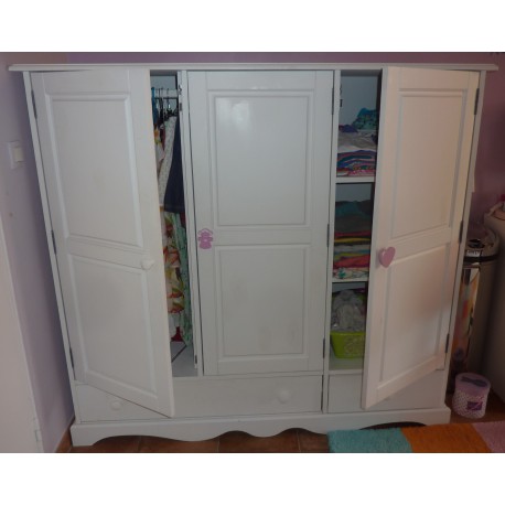 Armoire blanche pin massif 3 portes